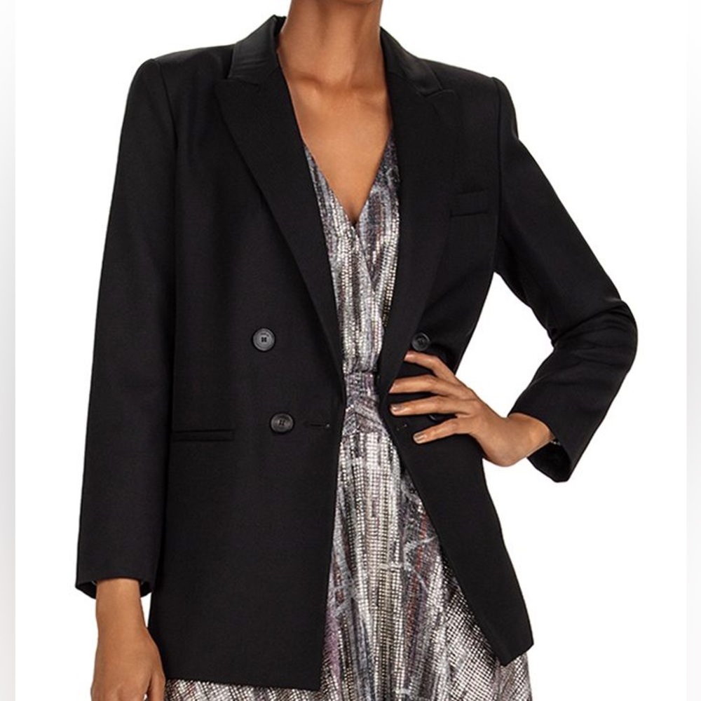 BA&SH Bonjovi double breasted blazer with sequin trim in noir black size 8